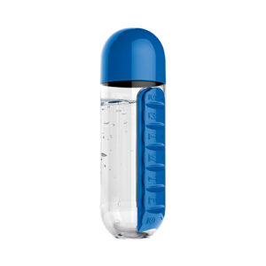 Botella para agua azul con pastillero