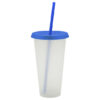Vaso de plástico traslúcido tapa azul