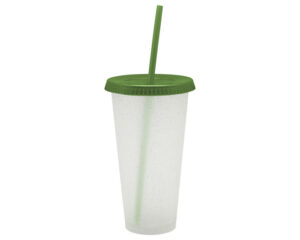 Vaso de plástico traslúcido tapa verde