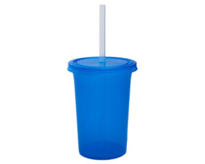 vasos plásticos con tapa y popote azul