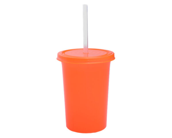 vasos plásticos con tapa y popote naranja