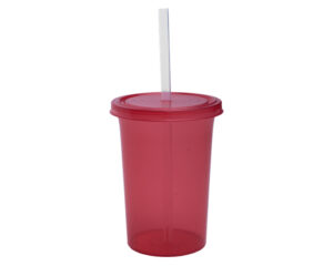 vasos plásticos con tapa y popote rojo