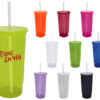 Vasos de a litro con tapa y popote en colores