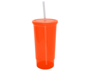 Vasos de a litro con tapa y popote naranja